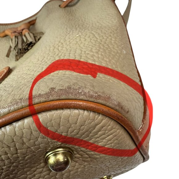 Vintage Dooney & Bourke All Weather Leather Bucket Bag Taupe Tan Drawstring - Picture 12 of 16